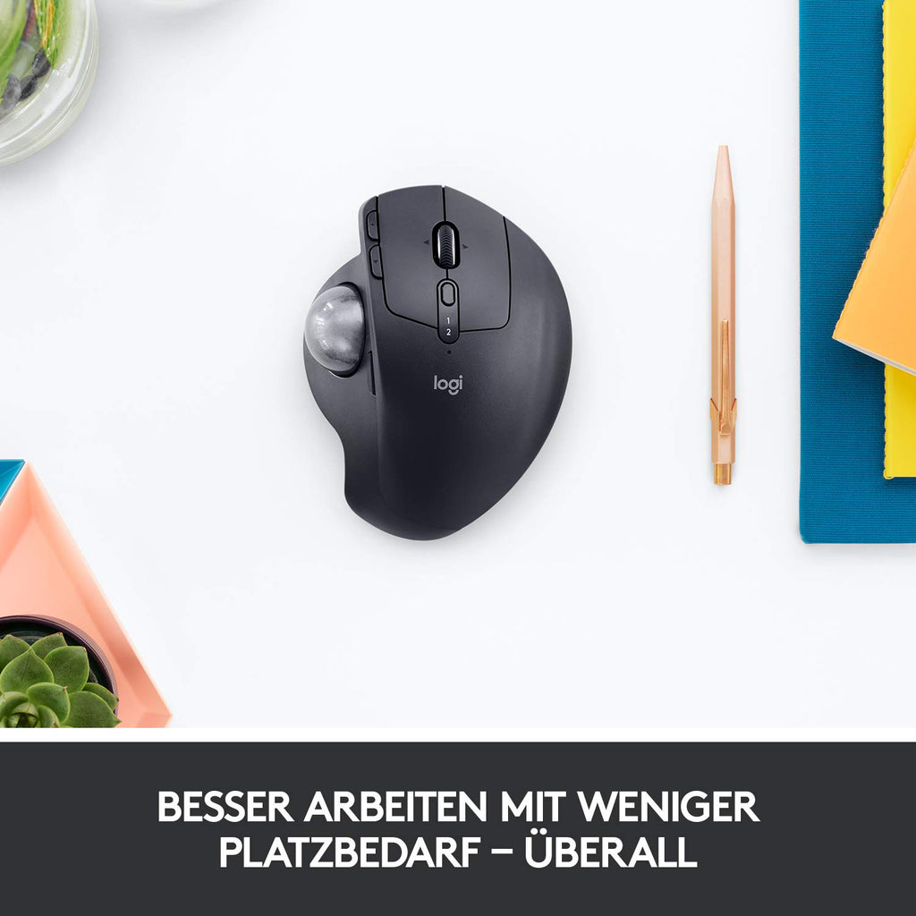 Logitech MX Ergo Kabellose Ergonomische Trackball-Maus, 2.4 GHz Verbindung via Unifying USB-Empfänger, 4-Monate Akkulaufzeit, Verstellbarer Winkel, Multi-Device, PC/Mac/iPadOS