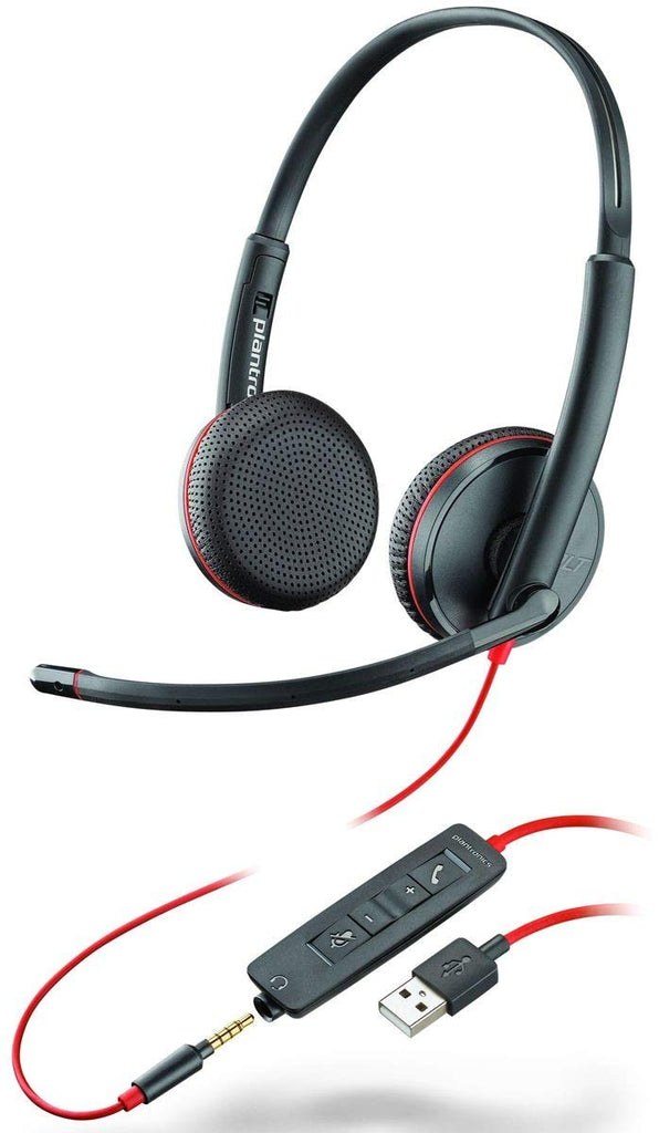 Plantronics Stereo-Headset 'Blackwire C3225' mit USB-A & 3,5 mm Anschluss, Noise Cancelling, Soundguard und flexiblem Mikrofonarm, Schwarz