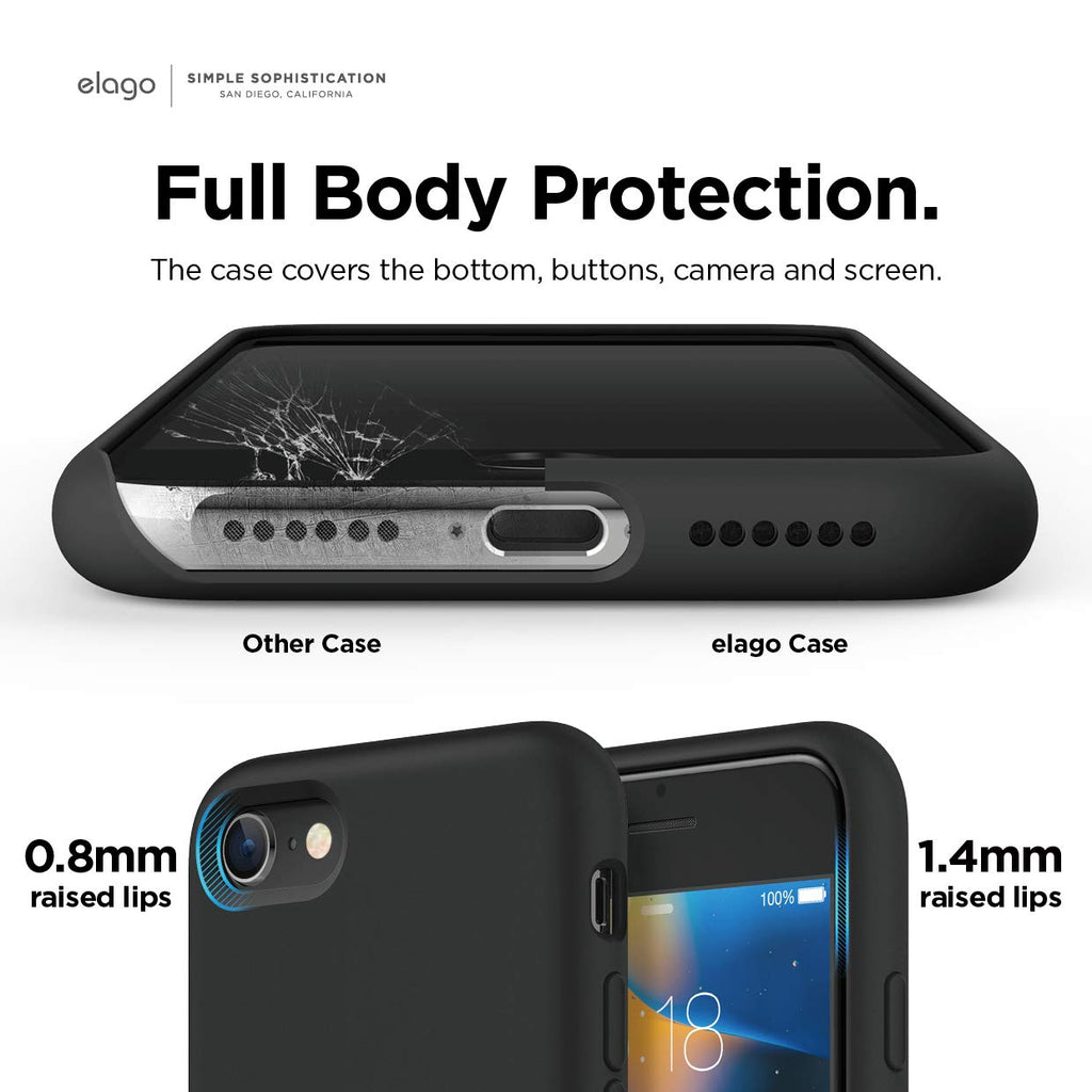 elago Liquid Silicone Case Kompatibel mit iPhone SE 2020 Hülle & Kompatibel mit iPhone 8 Hülle & Kompatibel mit iPhone 7 Hülle, Rundumschutz Handyhülle, Schutzhülle mit 3-Layer Struktur (Schwarz)