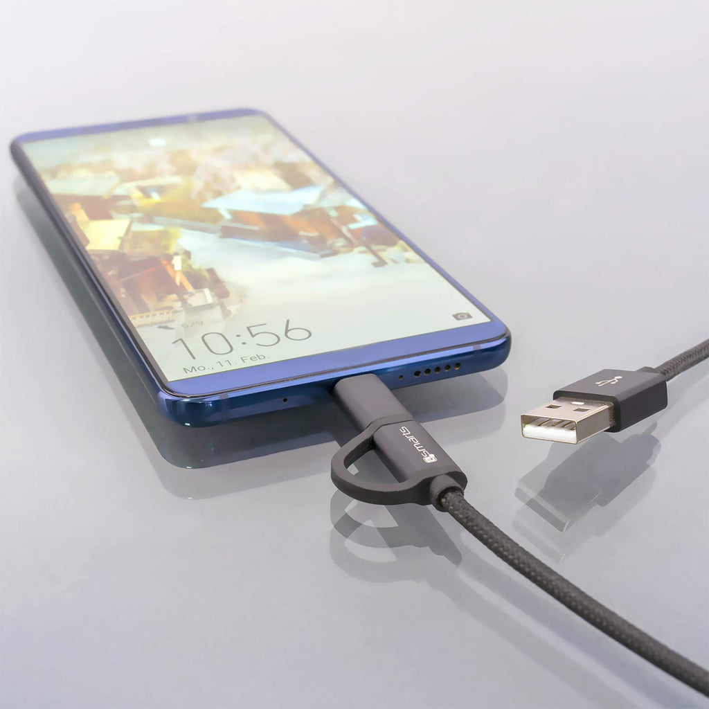 4smarts USB-A auf Micro-USB und USB-C Kabel Textil ComboCord - 2m - Grau