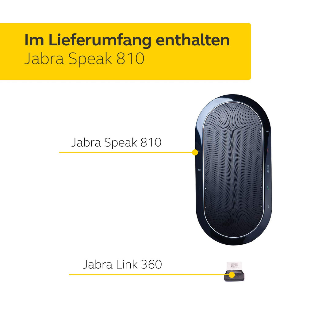 Jabra Speak 810 Konferenzlautsprecher – Microsoft zertifizierter Lautsprecher für große Mettings – mit Bluetooth Adapter und USB-Anschluss – Für Laptop, Smartphone und Tablet