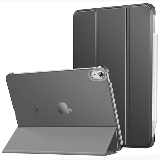 MoKo Hülle Kompatibel mit iPad Air 4. Generation 2020 iPad 10.9 Zoll 2020 Tablet, Auto Schlaf/Wach [Unterstützt 2. Gen iPencil Laden] Transluzent Rückhülle Schutzhülle PU Leder Tasche, Space Grau