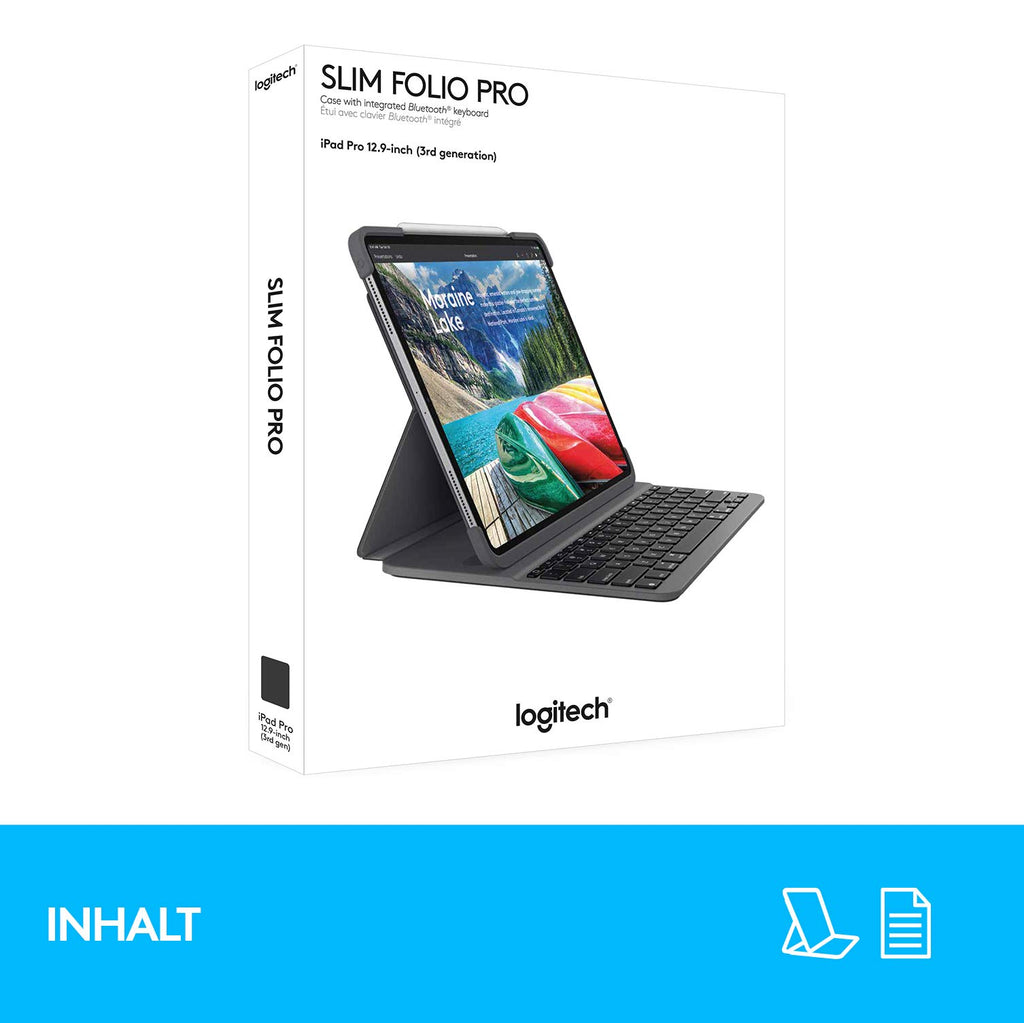 Logitech SLIM FOLIO PRO für iPad Pro 11 Zoll Tastatur-Case mit Hintergrundbeleuchtung und Bluetooth (Modell: A1980, A1934, A1979, A2013), Deutsches QWERTZ Layout Grafit