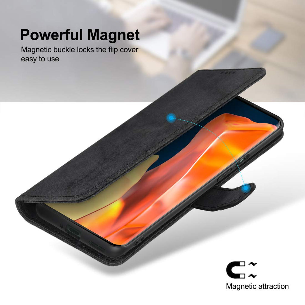 Leder Hülle für OnePlus 9 Pro Handyhülle, Premium PU+ Weiche TPU Buper [ 3 Kartenfächer] [Standfunktion] [Magnetverschluss] Klapphülle Handy hülle Case für OnePlus 9 Pro, Schwarz