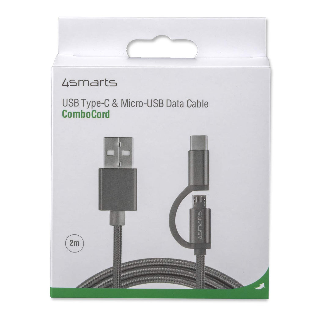 4smarts USB-A auf Micro-USB und USB-C Kabel Textil ComboCord - 2m - Grau