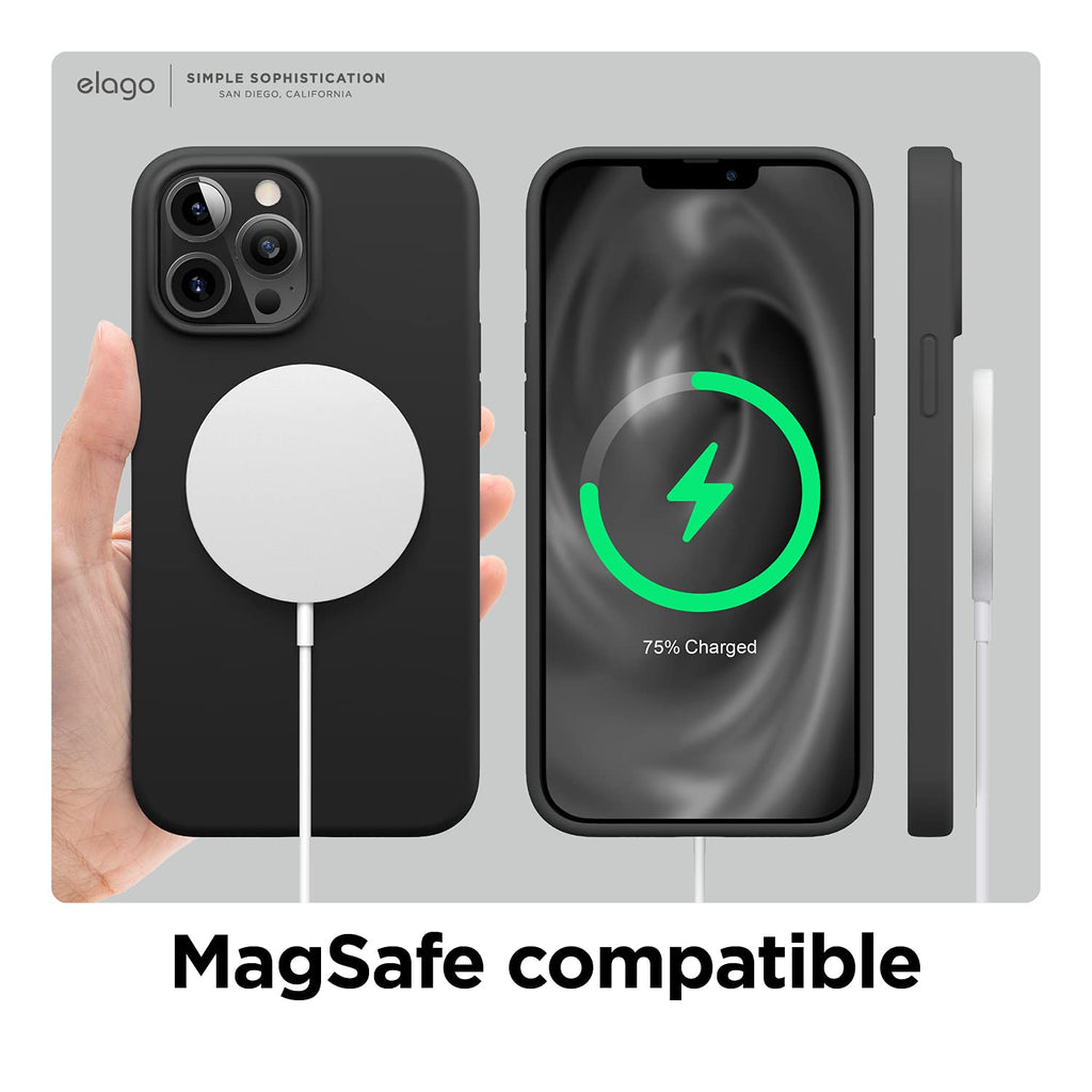 elago Liquid Silicone Case Kompatibel mit iPhone 13 Pro Max Hülle (6,7"), Hochwertiges Silikon, Rundumschutz Handyhülle : 3-Layer Struktur Schutzhülle, Kratzfestes Weiches Mikrofaserfutter (Schwarz)