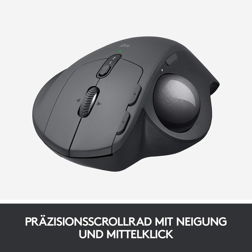 Logitech MX Ergo Kabellose Ergonomische Trackball-Maus, 2.4 GHz Verbindung via Unifying USB-Empfänger, 4-Monate Akkulaufzeit, Verstellbarer Winkel, Multi-Device, PC/Mac/iPadOS