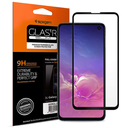 Spigen, Panzerglas Schutzfolie kompatibel mit Samsung Galaxy S10e, Hüllenfreundlich, Schwarz Volle Abdeckung, 9H gehärtetes Glas, Glas 0.33mm, Galaxy S10e Schutzfolie (609GL26000)