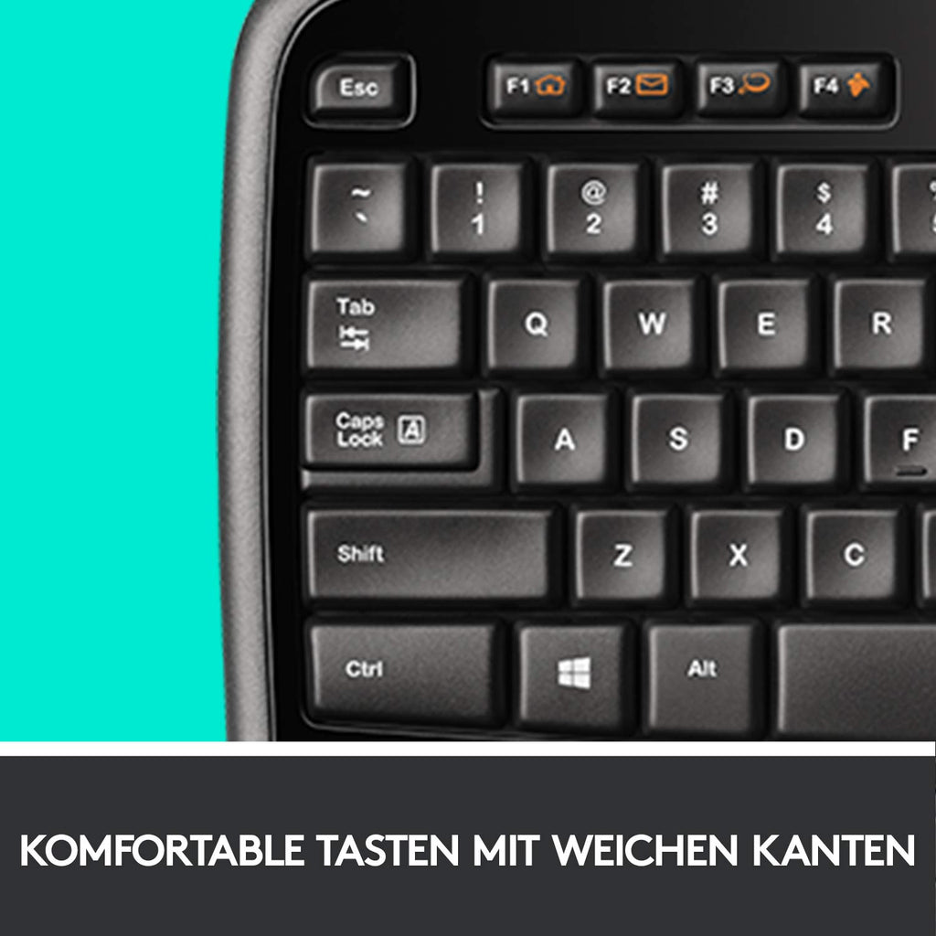 Logitech MK710 Kabelloses Tastatur-Maus-Set, 2.4 GHz Verbindung via Unifying USB-Empfänger, 3-Jahre Batterielaufzeit, LCD-Batterieanzeige, Handballenauflage, PC/Laptop, Deutsches QWERTZ-Layout