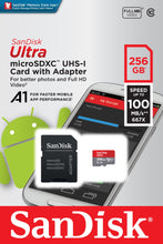 Laden Sie das Bild in den Galerie-Viewer, SanDisk Ultra 256GB MicroSDXC Speicherkarte + SD-Adapter mit A1 App-Leistung bis zu 100 MB/s, Klasse 10, U1