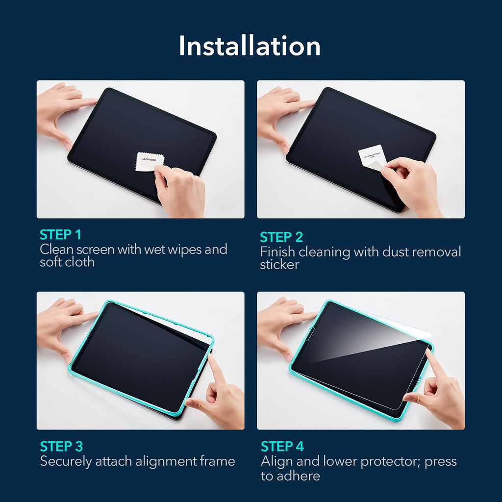 ESR Display schutzfolie kompatibel mit iPad Pro 11 2021/2020/2018 und iPad Air 4 2020, mit kratzresistenter HD Klarheit, Panzerglas mit Montagerahmen