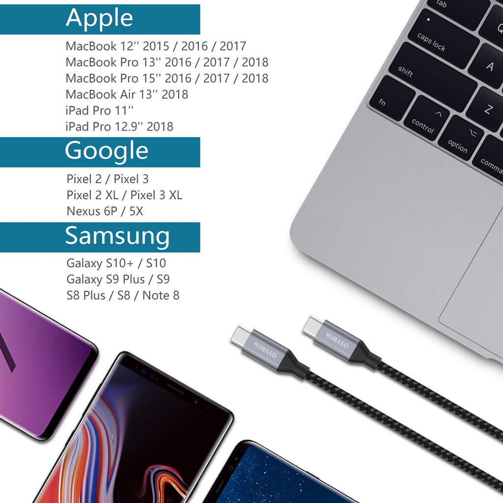 USB C auf USB C Kabel 1M,Nimaso USB Typ C 100W 20V/5A PD Schnellladekabel mit E-Mark Chip Ladekabel für MacBook,Macbook Pro,iPad Pro 2020,2018,MacBook Air,ChromeBook Pixel,Samsung Galaxy S21 Ultra S20