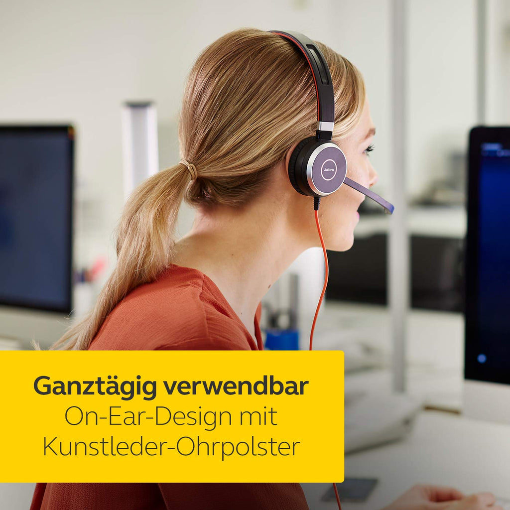 Jabra Evolve 40 MS Stereo Headset - Microsoft zertifizierte Kopfhörer für VoIP Softphone mit passivem Noise-Cancelling - USB-Kabel mit Anrufsteuerung - Schwarz