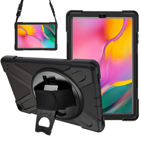 Gerutek Hülle für Samsung Galaxy Tab A T510 / T515 (10,1 Zoll), Stoßfeste Robust Panzerhülle mit Drehbar Stände, Handschlaufe, Schultergurt Schutzhülle für Samsung Tab A 10.1 2019 T510 / T515, Schwarz