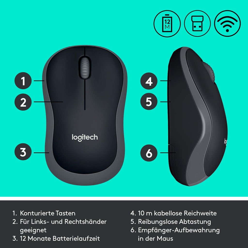 Logitech MK270 Kabelloses Tastatur-Maus-Set, 2.4 GHz Wireless Verbindung via Nano USB-Empfänger, Lange Akkulaufzeit, Für Windows und ChromeOS, Deutsches QWERTZ-Layout - Schwarz