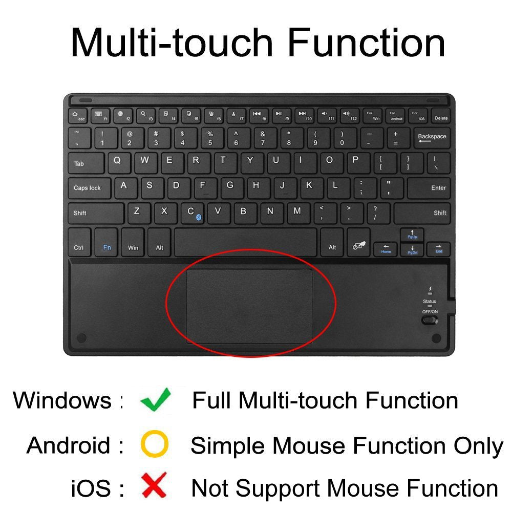 Fintie Ultrathin 4mm Wireless Bluetooth Keyboard with Built-in Multi-Touch Touchpad for iPad, iPhone, Samsung Galaxy, Nexus, Microsoft Surface, HP and Other Bluetooth Devices [Retail Packaging]
