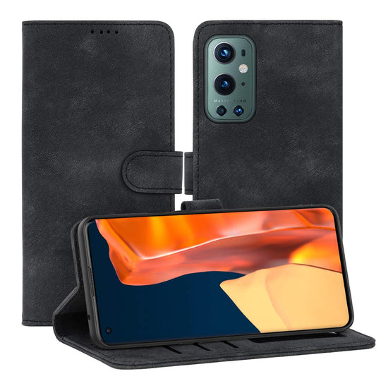 Leder Hülle für OnePlus 9 Pro Handyhülle, Premium PU+ Weiche TPU Buper [ 3 Kartenfächer] [Standfunktion] [Magnetverschluss] Klapphülle Handy hülle Case für OnePlus 9 Pro, Schwarz