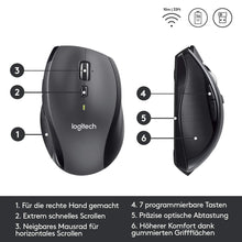 Laden Sie das Bild in den Galerie-Viewer, Logitech M705 Marathon Kabellose Maus, 2.4 GHz Verbindung via Unifying USB-Empfänger, 1000 DPI Laser-Sensor, 3-Jahre Akkulaufzeit, 7 Tasten, PC/Mac - Schwarz