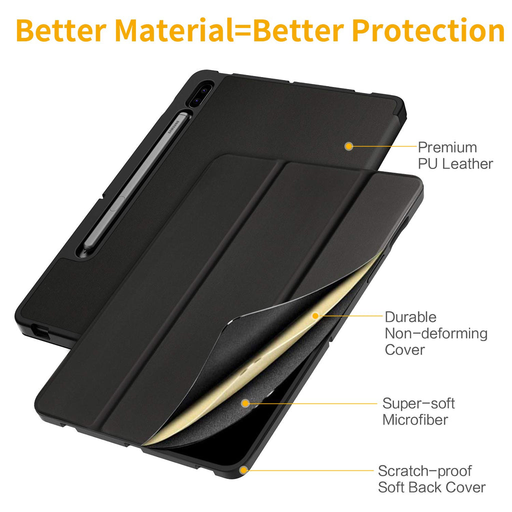 EasyAcc Hülle Kompatibel mit Samsung Galaxy Tab S7+ Plus 12.4 2020 - Ultra Dünn mit Standfunktion Slim PU Leder Schutzhülle Passt für Samsung Galaxy Tab S7 Plus 12.4 2020, Schwarz