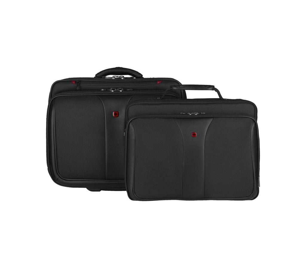 Wenger 600662 PATRIOT 17" 2-teiliger Laptop-Trolley, gepolsterte Laptoptasche mit Rollen und passende 15.4" Laptop-Tasche, Schwarz {25 Liter}