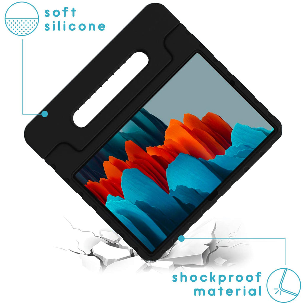 iMoshion kompatibel mit Samsung Galaxy Tab S7 Hülle – Tablethülle für Kinder – Tablet Kids Case in Schwarz mit Handgriff und Ständer [Robust, Griffig, Stoßfest]