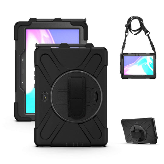 Gerutek Hülle Samsung Galaxy Tab Active Pro T545 / T540 (10,1 Zoll), Stoßfeste Robust Panzerhülle mit Drehbar Stände, Handschlaufe, Schultergurt Schutzhülle für Samsung Tab Active Pro 10.1, Schwarz