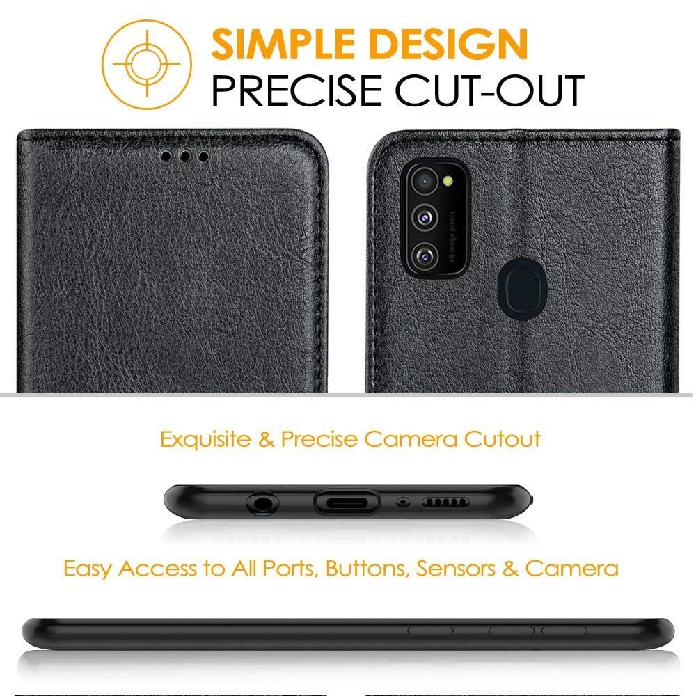 Peakally Samsung Galaxy M30s Hülle, Premium Leder Tasche Flip Wallet Case [Standfunktion] [Kartenfächern] PU-Leder Schutzhülle Brieftasche Handyhülle für Samsung Galaxy M30s-Schwarz