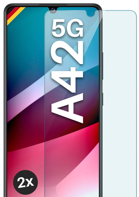 moex Panzerglas kompatibel mit Samsung Galaxy A42 5G - Schutzfolie aus Glas, bruchsichere Displayschutz Folie, Crystal Clear Panzerglasfolie, 2X Stück