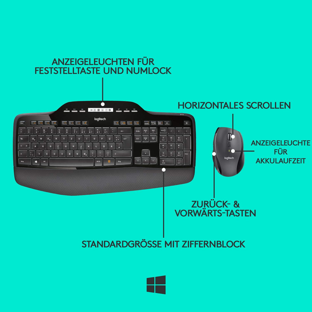 Kabelloses Logitech GHz Tastatur-Maus-Set, MK710 Un 2.4 via Verbindung