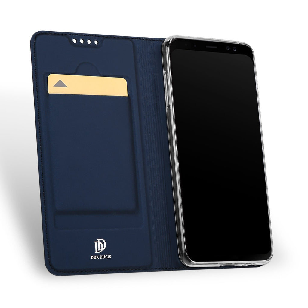 DUX DUCIS Hülle für Samsung Galaxy A8 2018, Leder Flip Handyhülle Schutzhülle Tasche Case mit [Kartenfach] [Standfunktion] [Magnetverschluss] für Samsung Galaxy A8 2018 (Blau)