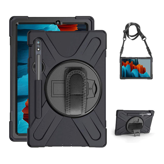 Gerutek Hülle für Samsung Galaxy Tab S7, Stoßfeste Robust Panzerhülle mit Stifthalter, Drehbar Stände, Handschlaufe, Schultergurt und Schutzhülle für Samsung galaxy Tab S7 11 Zoll SM-T870/875, Schwarz