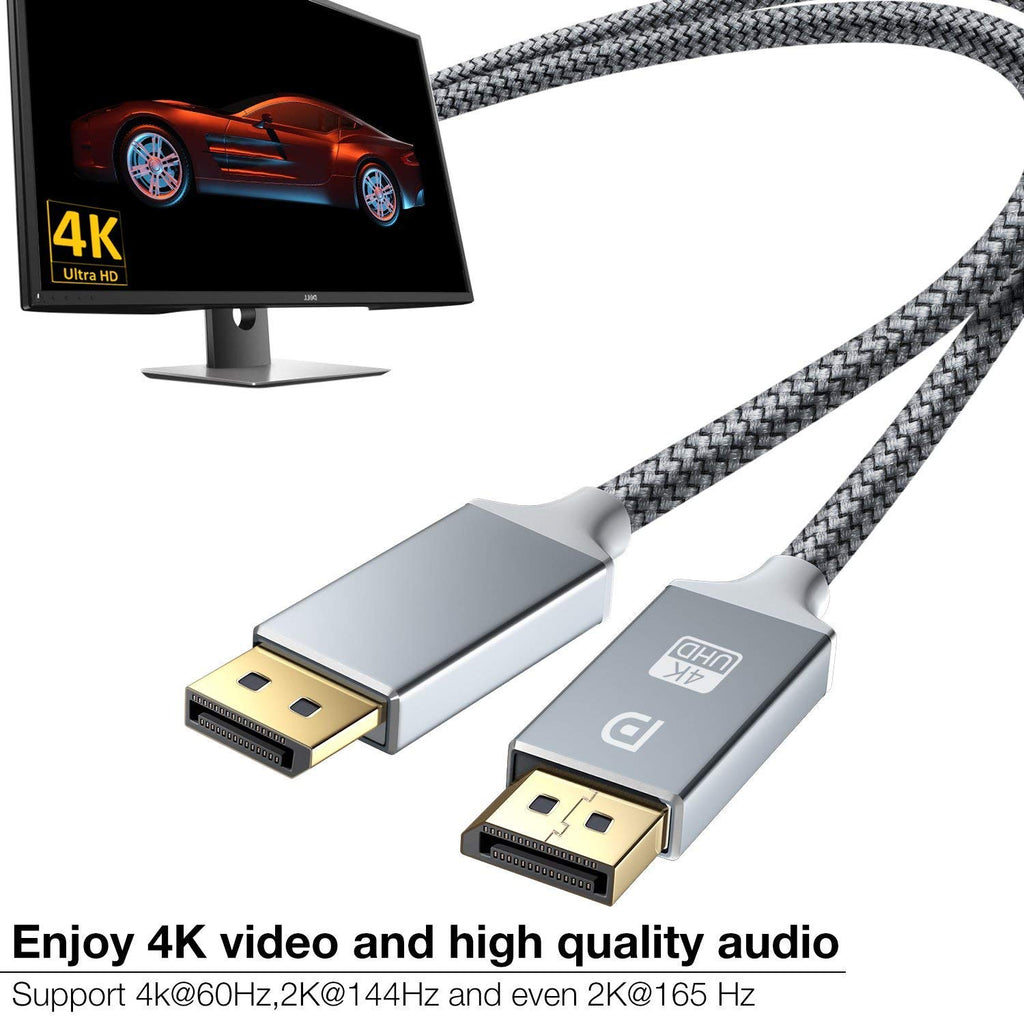 4K DisplayPort Kabel 2M,[Aktualisiert] Haltbarer Snowkids DP zu DP Kabel(4K@60Hz, 2K@165Hz) Nylon Geflecht Ultra Highspeed Dp Kabel für PC,TV,Beamer,Monitor,Grafikkarten(Grau)