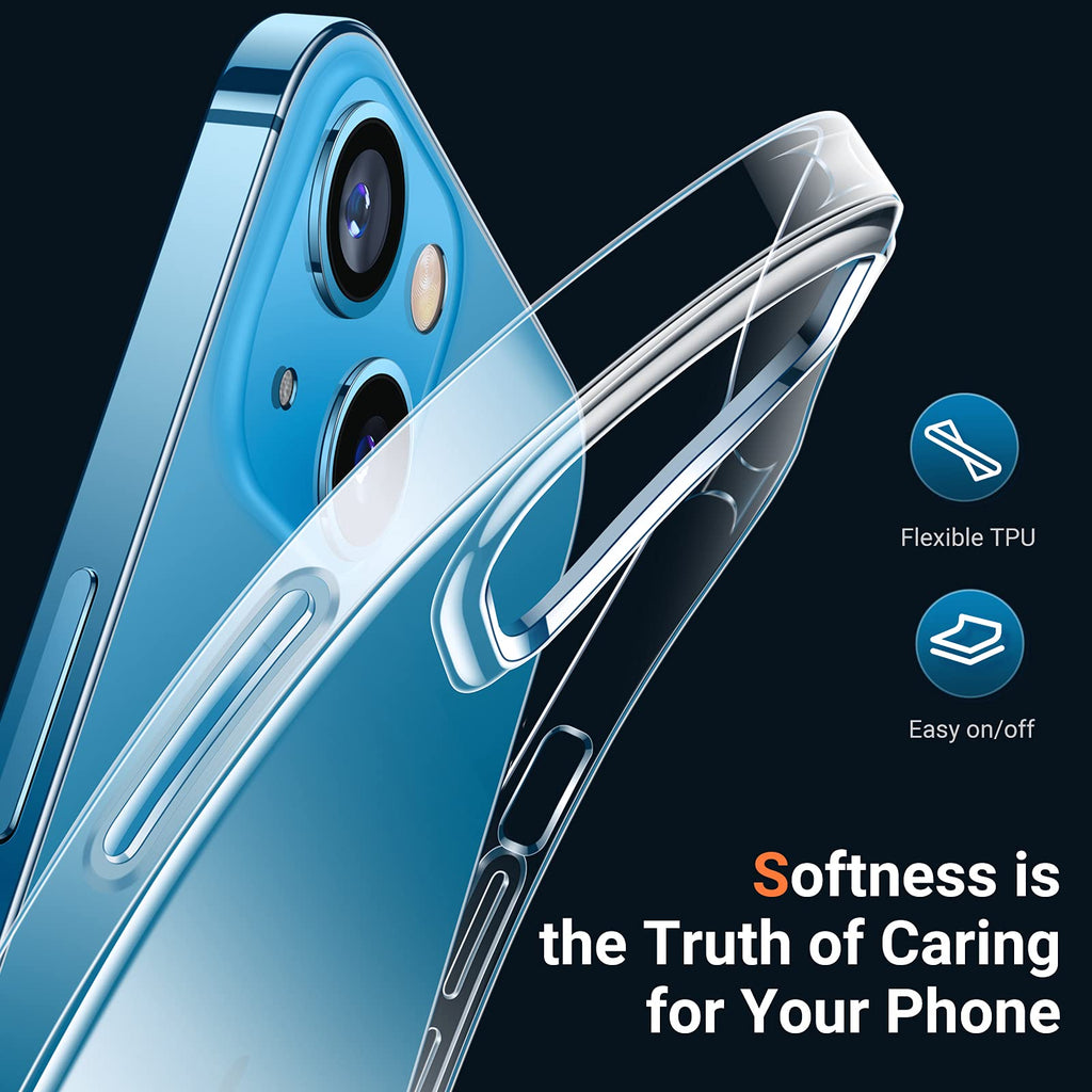 TORRAS SoftCare für iPhone 13 Hülle Elastisches Silikon (Super Hautfreundlicher Griff) Knetbare Kratzfest Handyhülle iPhone 13 Transparent (Ultra Dünn Leicht) Schutzhülle iPhone 13 Case Crystal Clear