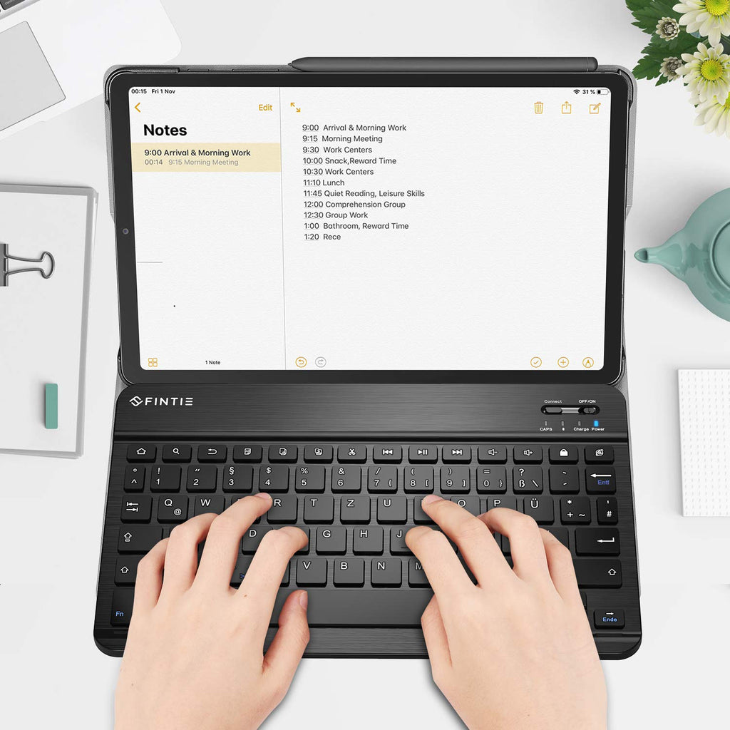 Fintie Tastatur Hülle für Samsung Galaxy Tab S6 Lite 10,4 SM-P610/ P615 2020 mit Stifthalter - Ultradünn Keyboard Case mit magnetisch Abnehmbarer drahtloser Deutscher Tastatur, Schwarz