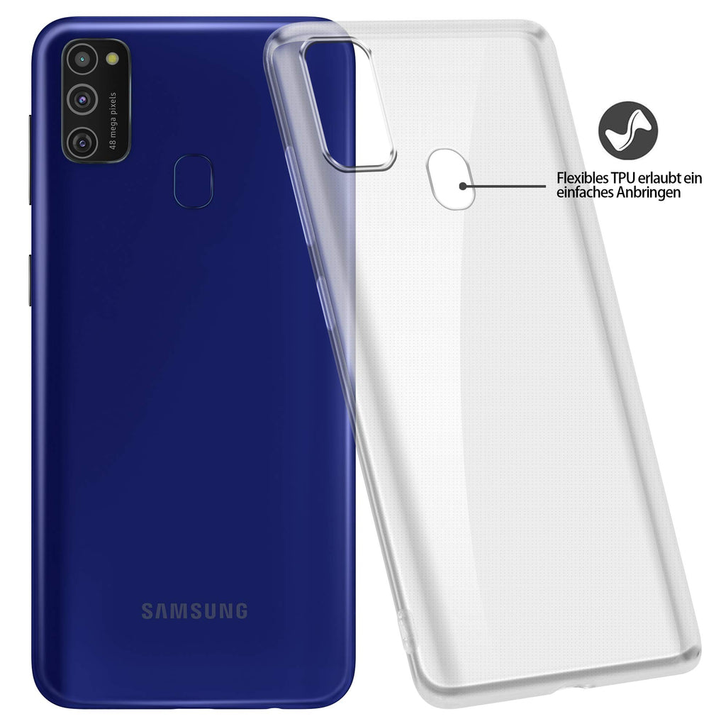 HSP Transparente Hülle kompatibel mit Samsung Galaxy M21 | Premium TPU Silikon Case | Kratzfest Stoßfest Klar | Microdot Handyhülle | Passgenaue, weiche, durchsichtige Schutzhülle