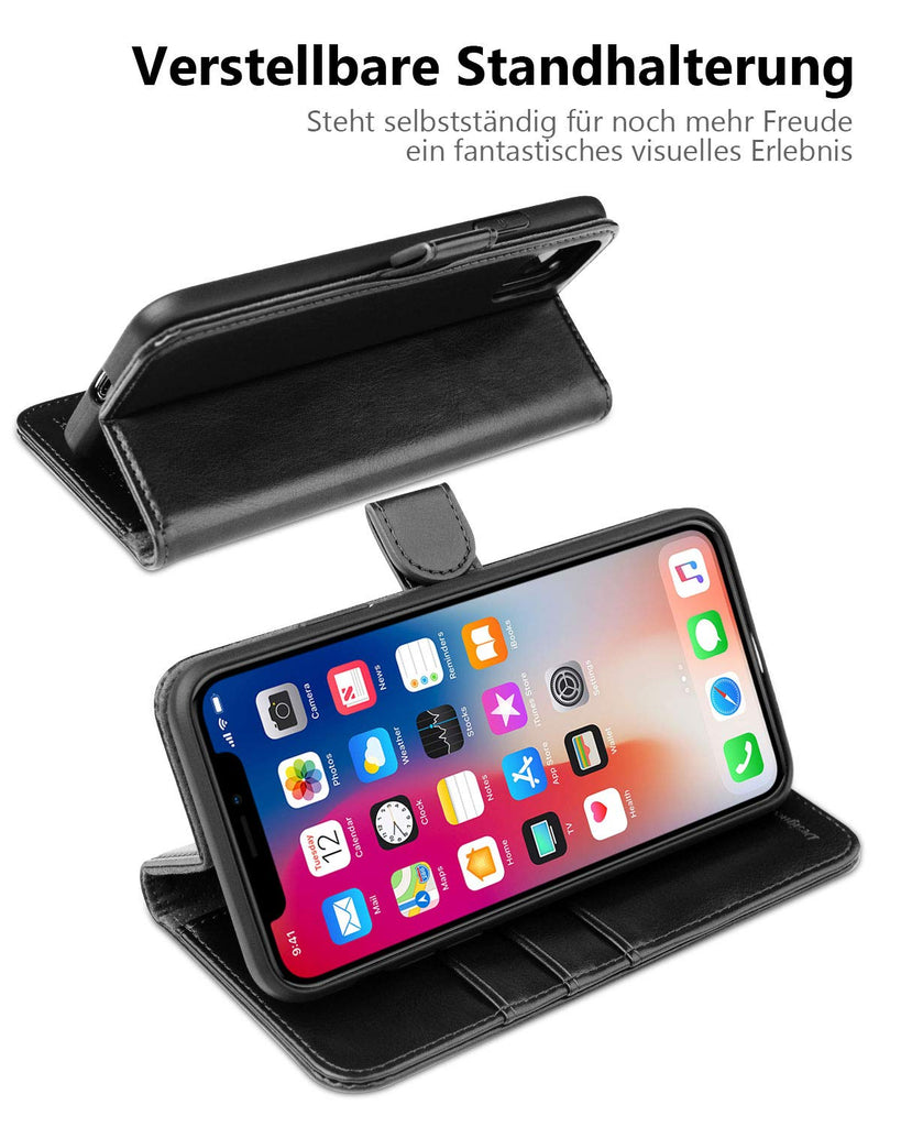 OCASE iPhone 11 Pro MAX Hülle Handyhülle [Premium Leder] [Standfunktion] [Kartenfach] [Magnetverschluss] Tasche Flip Case Etui Schutzhülle Leder für iPhone 11 Pro MAX Cover Schwarz