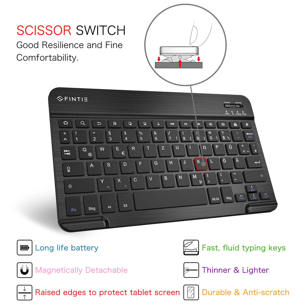 Fintie Tastatur Hülle für Samsung Galaxy Tab S6 Lite 10,4 SM-P610/ P615 2020 mit Stifthalter - Ultradünn Keyboard Case mit magnetisch Abnehmbarer drahtloser Deutscher Tastatur, Schwarz