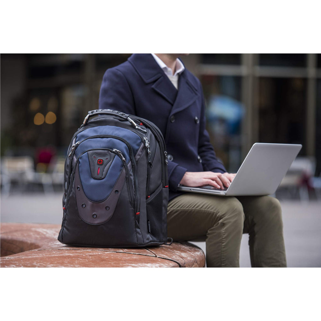 Wenger Ibex Laptop-Rucksack, Notebook bis 17 Zoll, Tablet bis 10 Zoll, 23 l, Damen Herren, Business Uni Schule Reisen, Schwarz/Blau