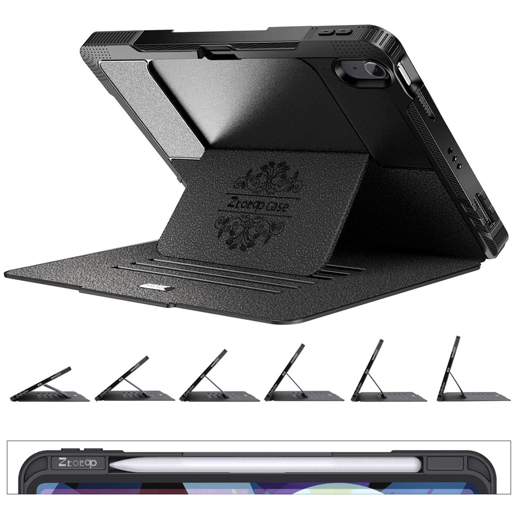 ZtotopCase Hülle für iPad Air 4 10.9 2020, Robuste Stoßfeste Magnetisch Schutzhülle, mit Mehrfachwinkel, Stifthalter, für iPad Air 4 10,9 Zoll 2020, Schwarz, ZTPC-iPad 10.8 DJD Black-us_SML