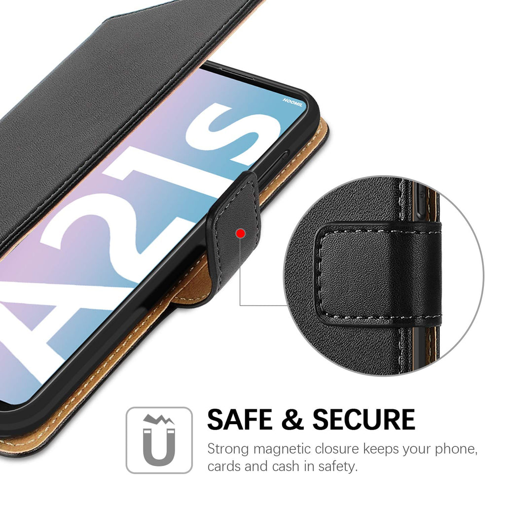 HOOMIL Handyhülle für Samsung Galaxy A21S Hülle, Premium PU Leder Flip Case Schutzhülle für Samsung Galaxy A21S Tasche, Schwarz