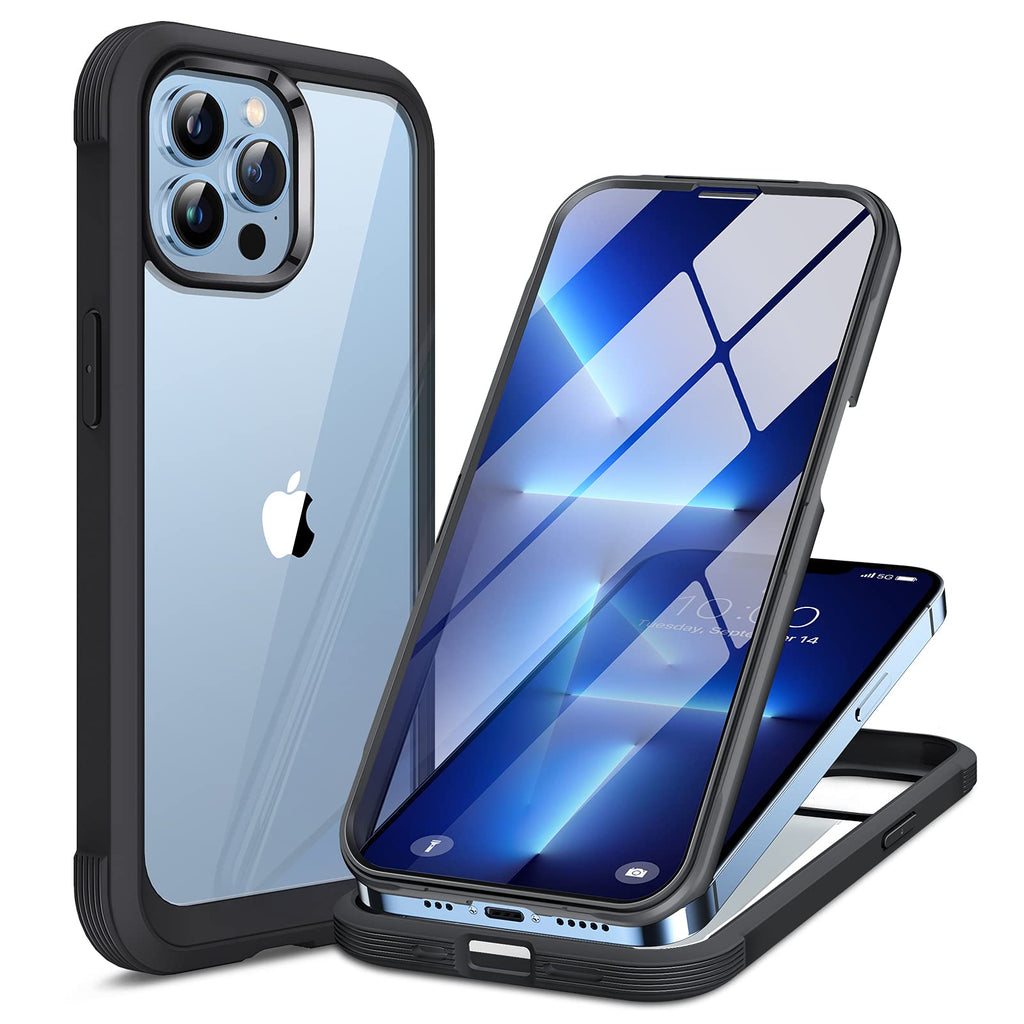 Miracase 360 Grad Hülle Kompatibel mit iPhone 13 Pro Max(6.7 Zoll), Ganzkörper Schutzhülle mit eingebauter Glas Displayschutzfolie, Stoßfeste Fullbody Handyhülle, Schwarz