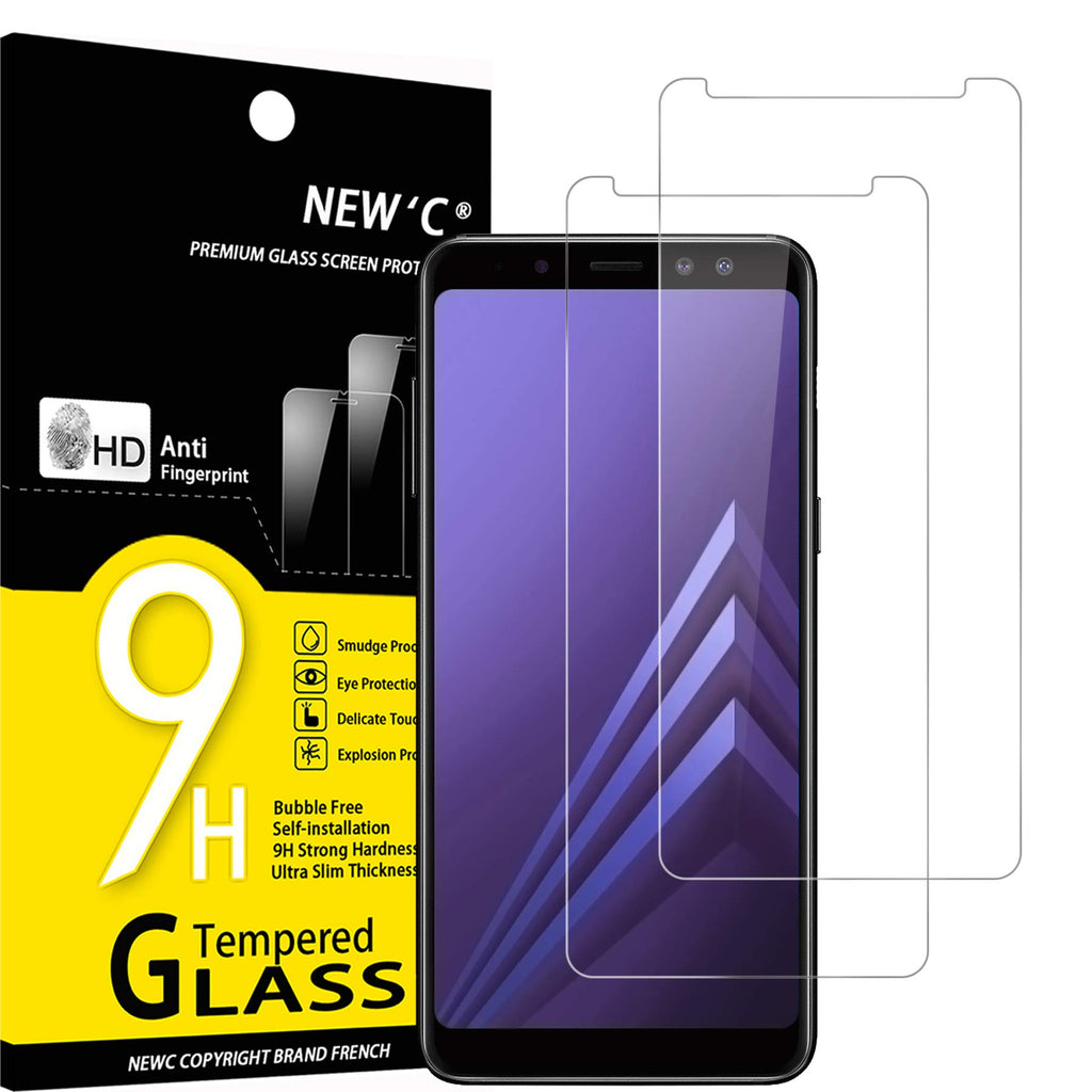 NEW'C 2 Stück, Schutzfolie Kompatibel mit Samsung Galaxy A8 2018 panzerglasfolie, Frei von Kratzern, 9H Härte, HD Displayschutzfolie, 0.33mm Ultra-klar, Ultrabeständig