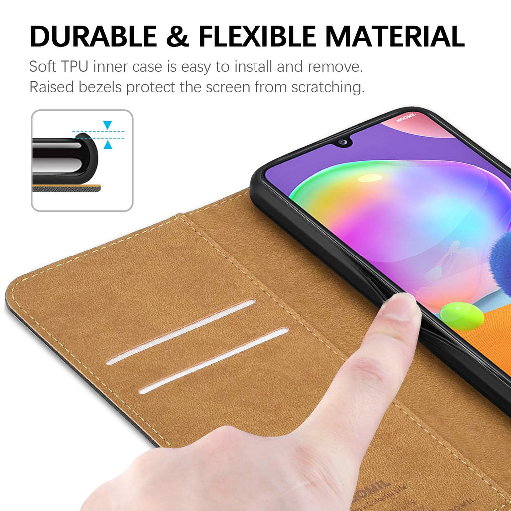 HOOMIL Handyhülle für Samsung Galaxy A31 Hülle, Premium PU Leder Flip Case Schutzhülle für Samsung Galaxy A31 Tasche, Schwarz