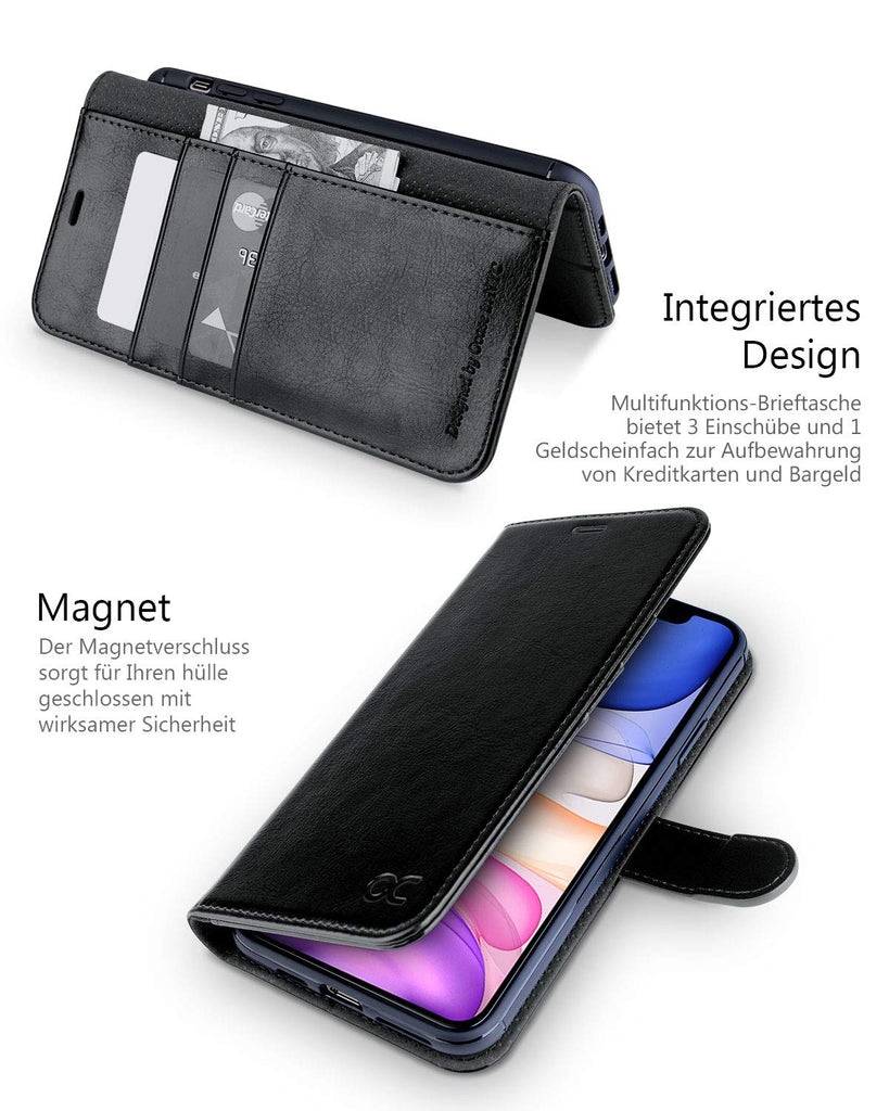 OCASE iPhone 11 Pro Hülle Handyhülle [PU Leder] [Standfunktion] [Kartenfach] [Magnetverschluss] Tasche Flip Case Etui Schutzhülle Schlanke Leder klapphülle für iPhone 11 Pro Cover Schwarz