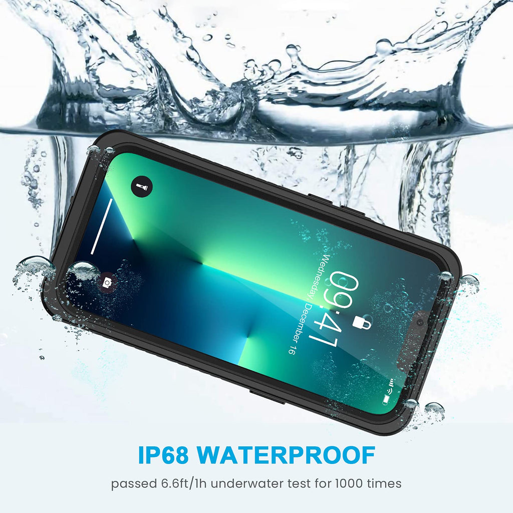 Lanhiem für iPhone 13 Pro Hülle (6.1"), iPhone 13 Pro Case IP68 Wasserdicht Handy Hülle 360 Grad Schutzhülle, Stoßfest Staubdicht Outdoor Panzerhülle mit Eingebautem Displayschutz, Schwarz