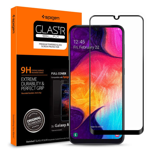 Spigen, Panzerglas Schutzfolie kompatibel mit Samsung Galaxy A50/M30s, Schwarz Volle Abdeckung, Kristallklar, 9H gehärtetes Glas, Antikratz, Glas 0.33mm, Galaxy A50/M30s Panzerglas (611GL26283)
