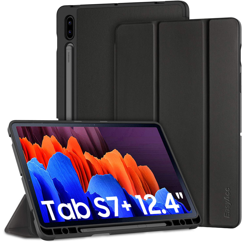 EasyAcc Hülle Kompatibel mit Samsung Galaxy Tab S7+ Plus 12.4 2020 - Ultra Dünn mit Standfunktion Slim PU Leder Schutzhülle Passt für Samsung Galaxy Tab S7 Plus 12.4 2020, Schwarz