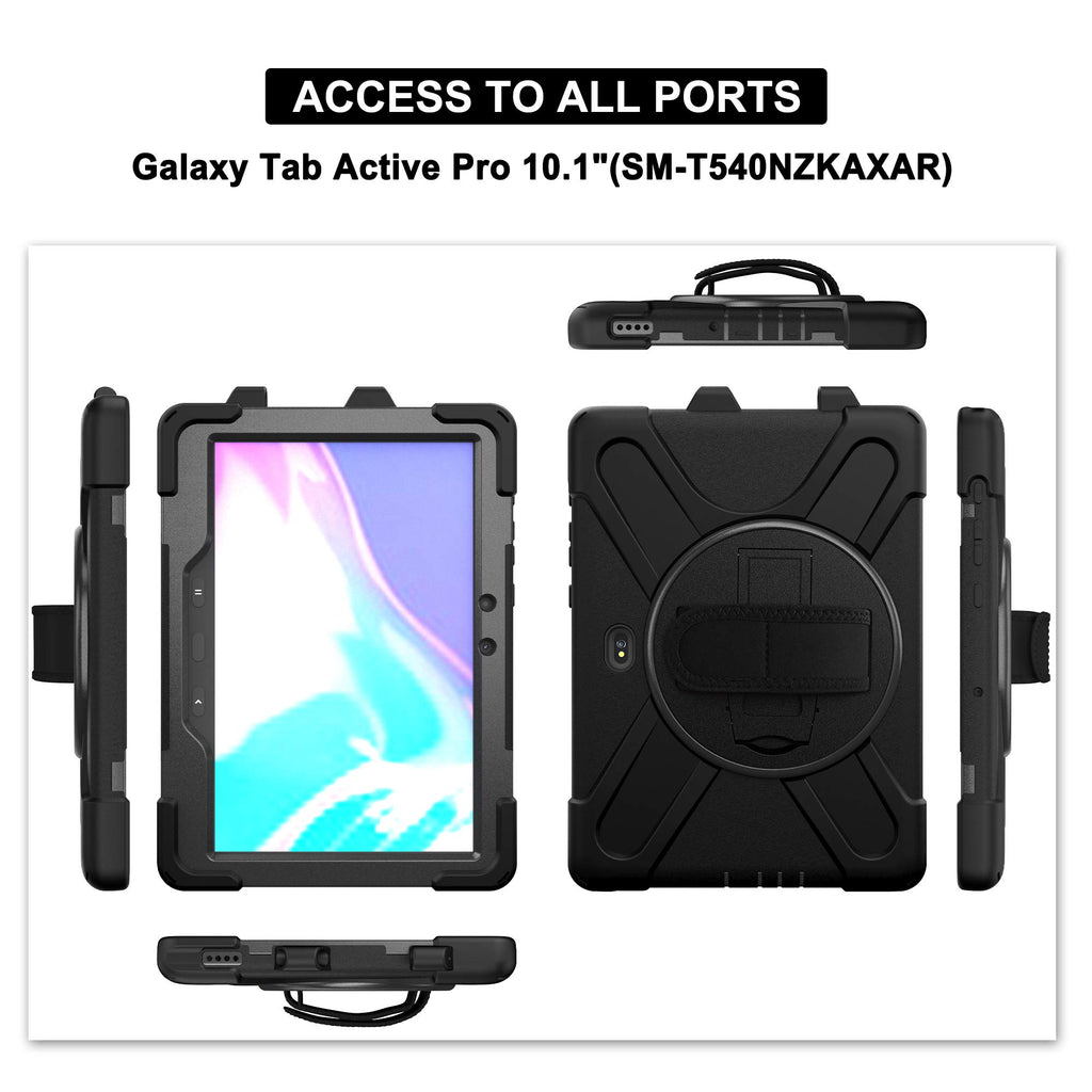 Gerutek Hülle Samsung Galaxy Tab Active Pro T545 / T540 (10,1 Zoll), Stoßfeste Robust Panzerhülle mit Drehbar Stände, Handschlaufe, Schultergurt Schutzhülle für Samsung Tab Active Pro 10.1, Schwarz