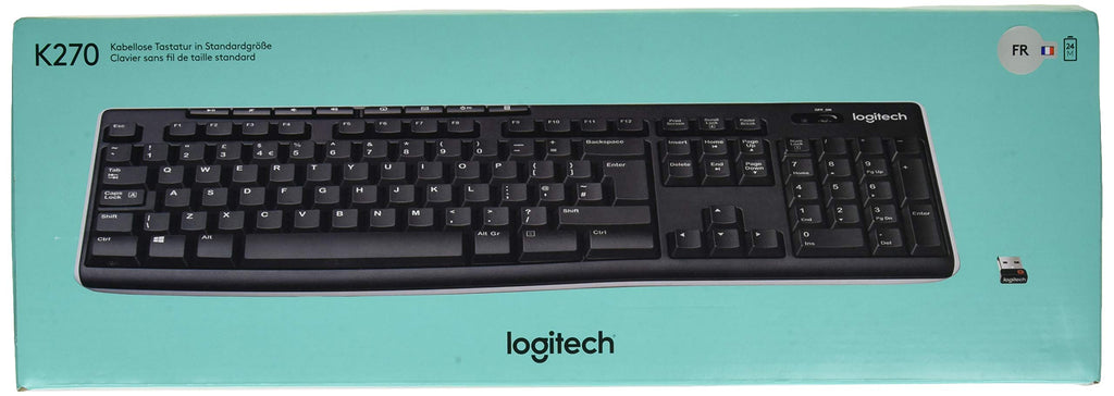 Logitech K270 Kabellose Tastatur, 2.4 GHz Verbindung via Unifying USB-Empfänger, 8 Multimedia- und Schortcut-Tasten, Spritzwassergeschützt, 2-Jahre Batterielaufzeit, Französisches AZERTY-Layout