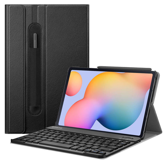 Fintie Tastatur Hülle für Samsung Galaxy Tab S6 Lite 10,4 SM-P610/ P615 2020 mit Stifthalter - Ultradünn Keyboard Case mit magnetisch Abnehmbarer drahtloser Deutscher Tastatur, Schwarz